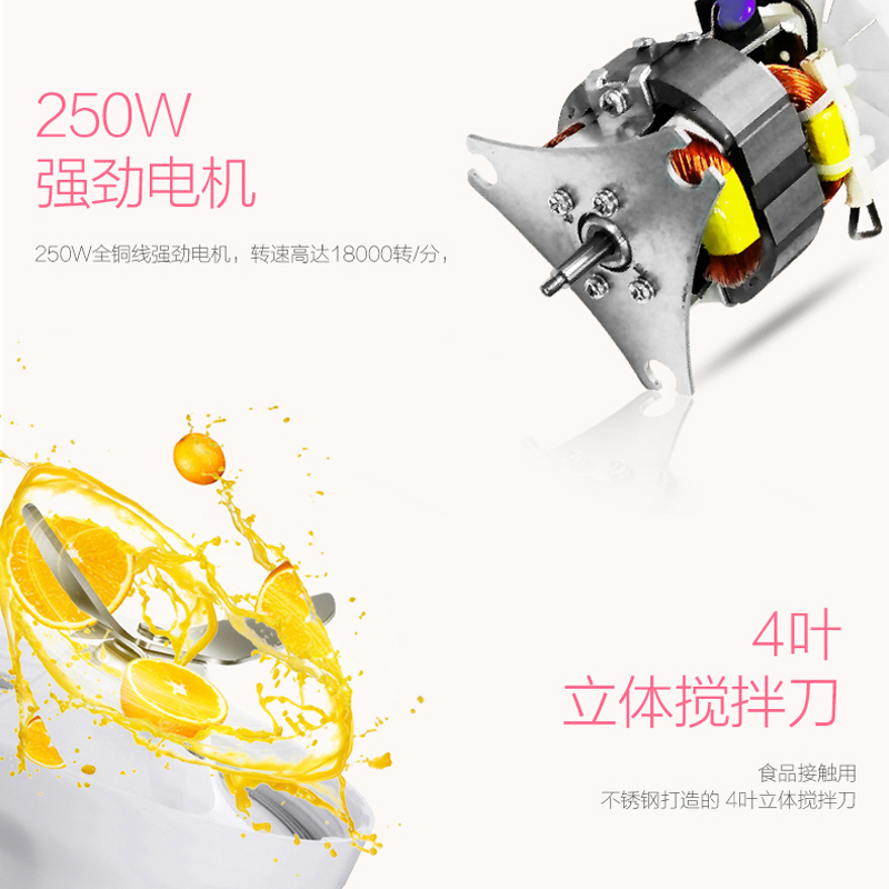 美的(Midea)榨汁机 WBL2521H 1档 二合一多功能家用搅拌机 果汁机 料理机榨汁机过滤网粉色迷你
