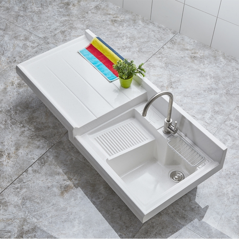 阳台洗衣池水池洗衣台洗衣盆带搓板石英石台面洗衣机台盆洗衣柜盆16低