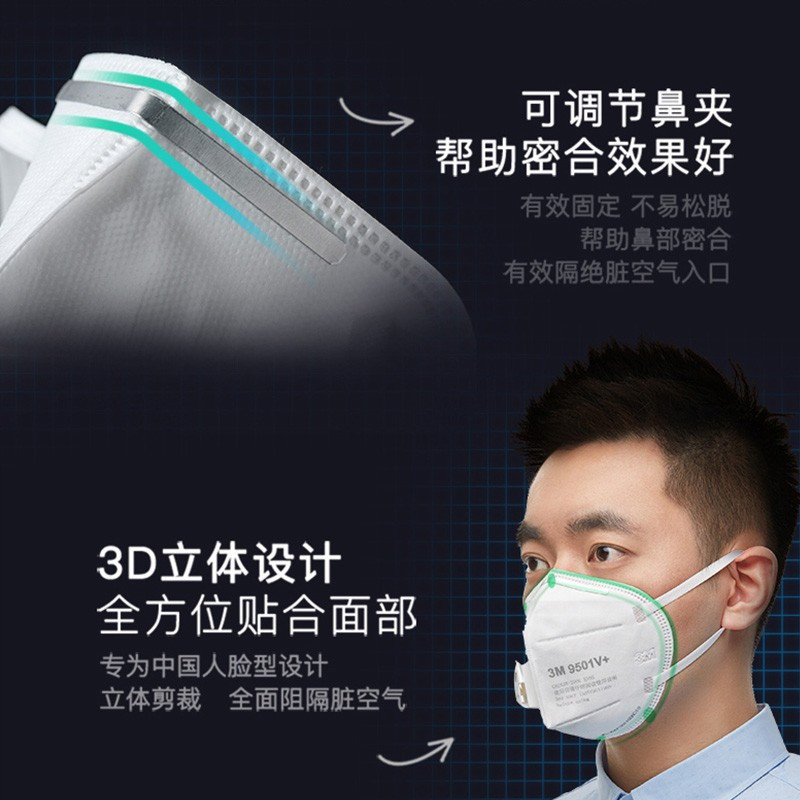 3M口罩 KN95 9501v+ 口罩防尘防雾霾飞沫颗粒物 防工业粉尘男女通用透气口罩带呼吸阀