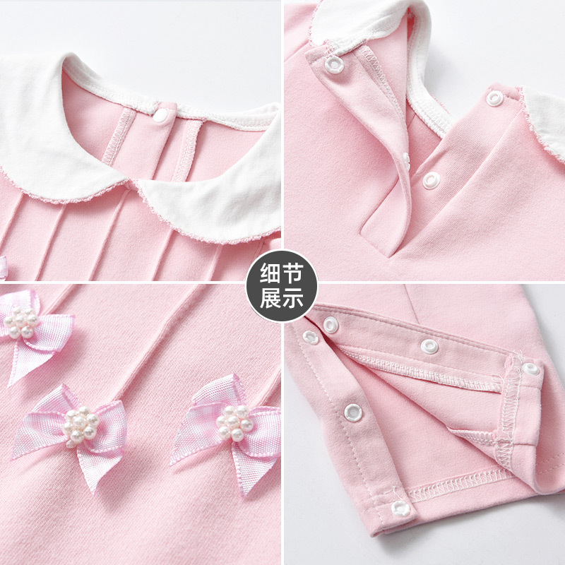 罗町 新生儿连体衣2021秋装婴幼童爬服星星蝴蝶结飞袖花边洋气公主哈衣