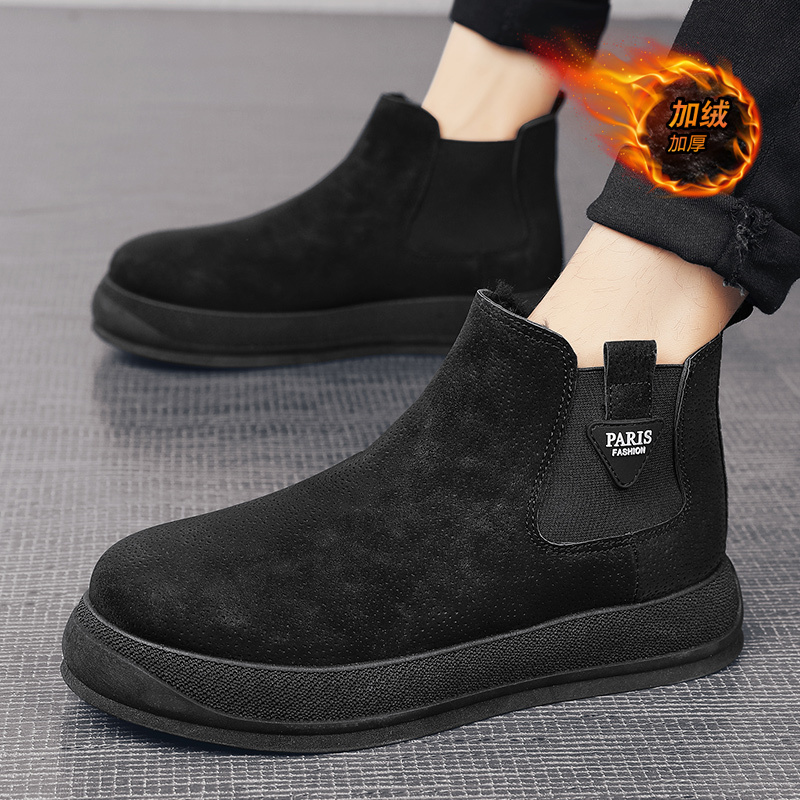 线下专柜同款卡帝乐鳄鱼cartelo新款冬季加绒休闲鞋男鞋板鞋切尔西靴