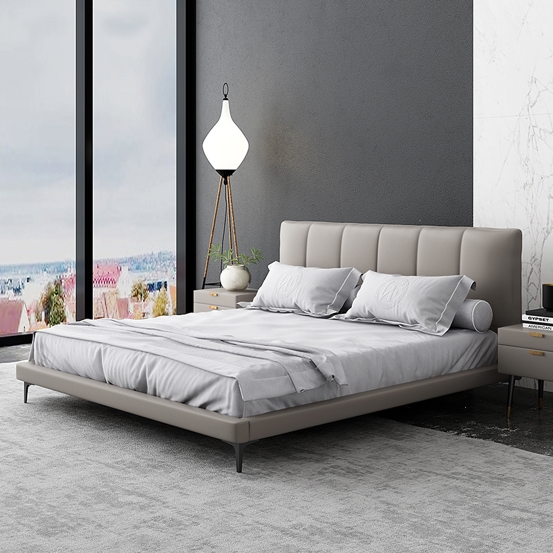 意式极简真皮床主卧北欧床1.