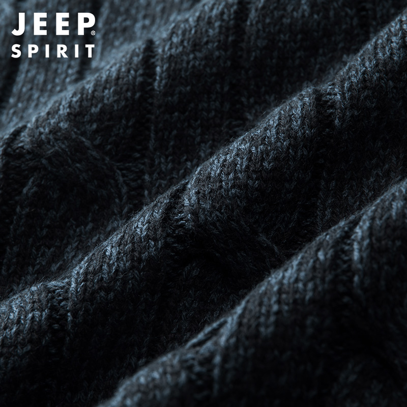 JEEP SPIRIT吉普男士针织衫加绒加厚保暖针织衫半拉链立领时尚毛衣秋冬套头衫外套高清大图