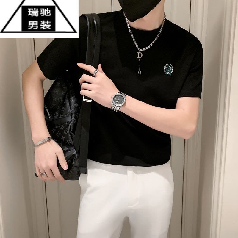 希杰狮王ins潮牌短袖男绿色T恤潮男搭配半袖潮流帅气2022新款夏季半截袖薄图片
