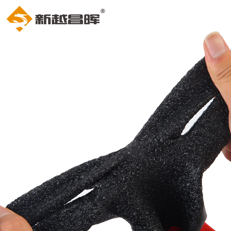 新越昌晖浸胶皱纹手套 涂掌涂层乳胶手套 劳保手套 防滑耐磨透气工地工作劳动干活手套防护黑红色 60副/均码 L518