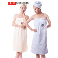 金号纯棉浴裙+浴帽组合套装 全棉素色绣花 抹胸款式双扣可调