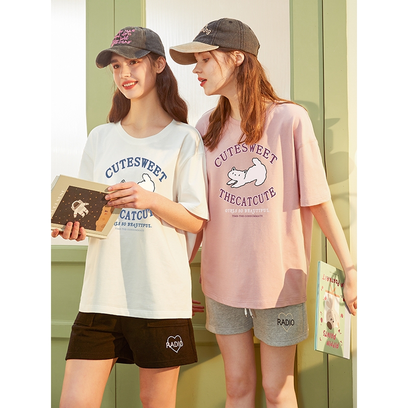 [1.5折价40元叠加优惠券]唐狮短袖T恤女夏季新款圆领纯棉设计感小众半袖上衣白色内搭x高清大图