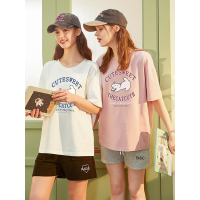 [1.5折价37元]唐狮短袖T恤女夏季新款圆领纯棉设计感小众半袖上衣白色内搭x