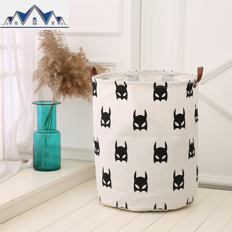 INS北欧风家居儿童玩具收纳桶 皮把手防水整理储物桶棉麻脏衣篮 三维工匠收纳篮高清大图