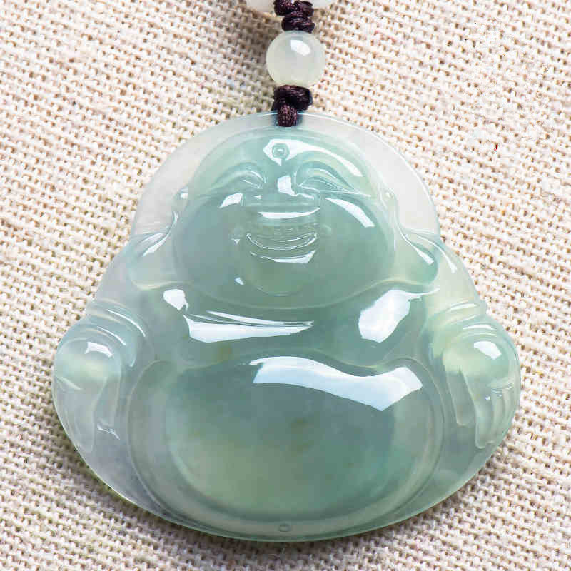 天然a货翡翠笑佛吊坠女款冰种货缅甸玉弥勒佛玉坠观佛公挂件批发
