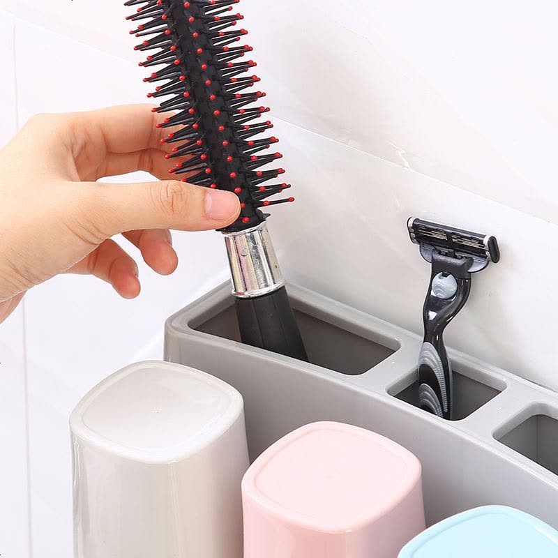 牙刷架牙刷杯套装二杯三杯架壁挂式塑料pp洗漱杯牙膏牙具架置物架 牙刷架(三杯装)图片