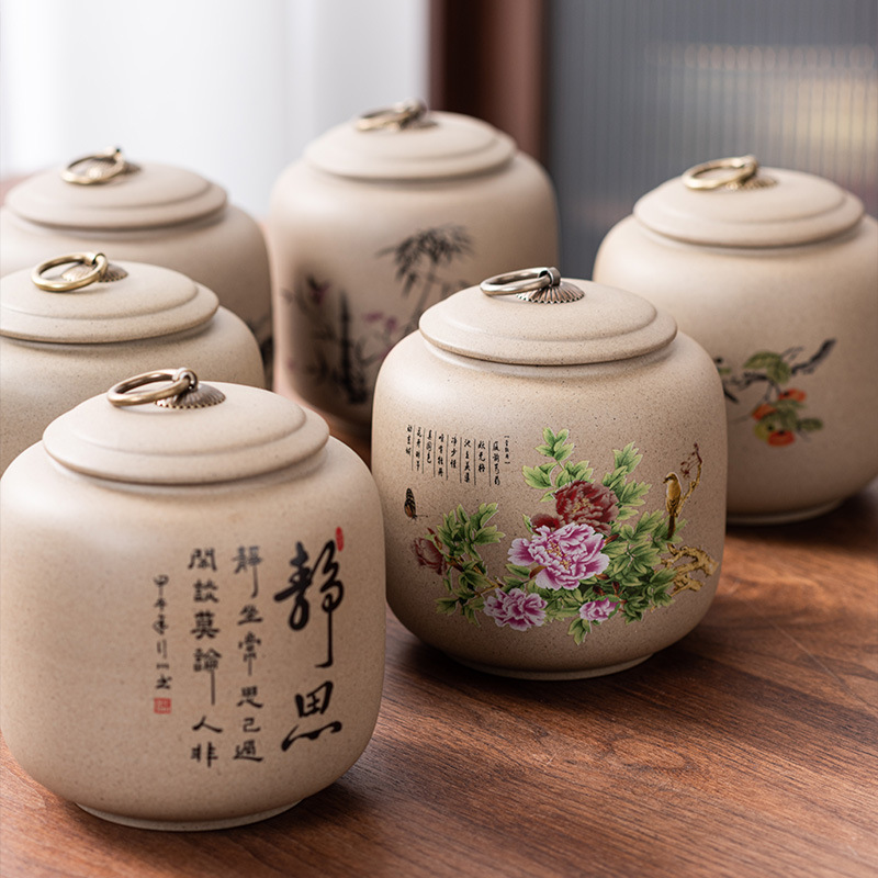 老岩泥高档茶叶密封罐大号手工精品白茶红绿岩茶普洱散茶罐子-老岩泥-吉祥罐(178)-富春山居图