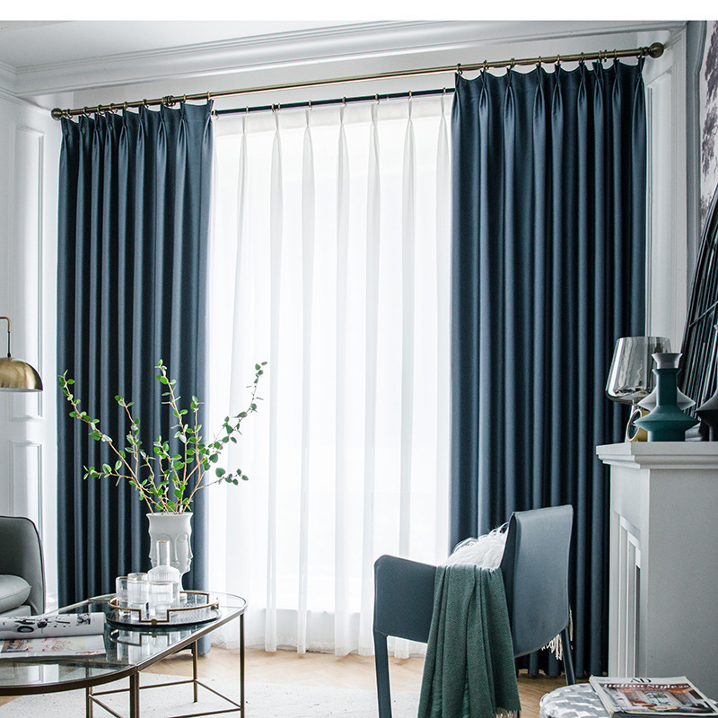 添福运 轻奢冰丝遮光窗帘北欧简约现代挂钩窗帘加厚打孔窗帘飘窗客厅帘子遮阳布纯色轻奢卧室挂钩窗帘 冰丝-雾蓝色 【挂钩款】宽3.0*2.7高*单片
