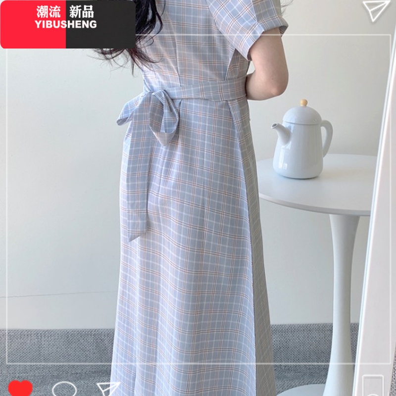 YIBUSHENG夏季2021年新款大码女装胖mm茶歇桔梗法式方领连衣裙子设计感小众高清大图
