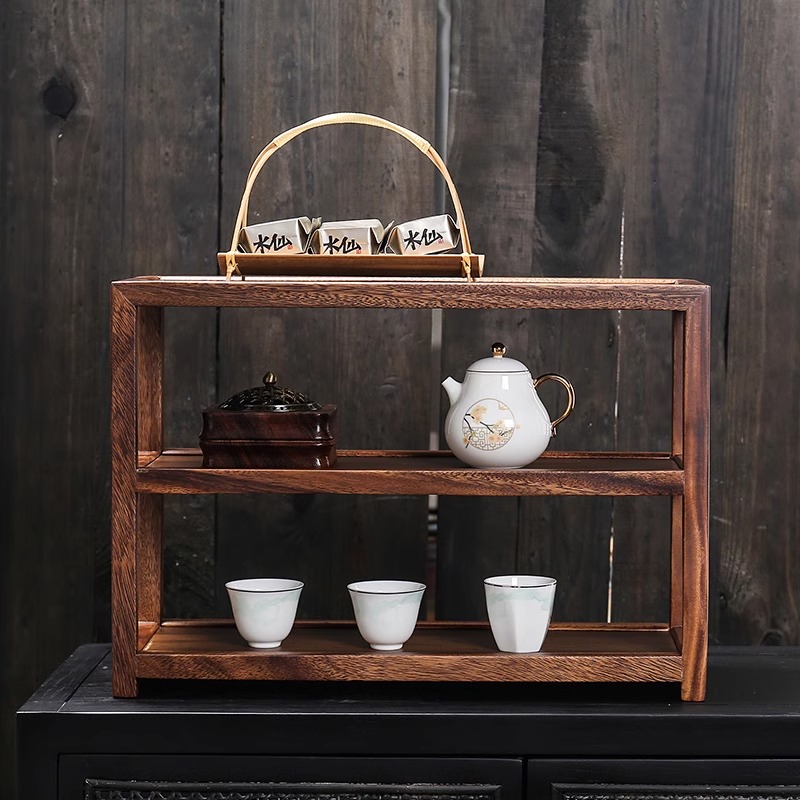 茶具茶壶茶桌置物架博古架 三层收纳架43*16*30cm高清大图