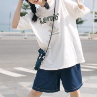 唐狮 短袖T恤女夏季新款正肩上衣圆领俏皮可爱清新小衫ins