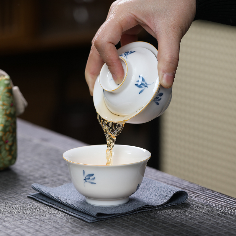 MULTIPOTENT 旅行功夫茶具套组中国白瓷手绘蝴蝶兰快客杯陶瓷便携旅行茶具高清大图