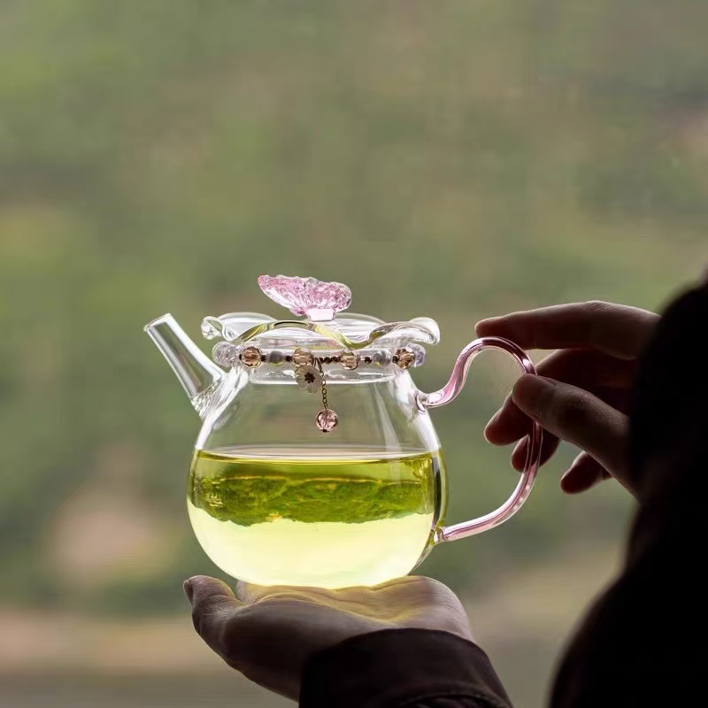 柏兮 粉色蝴蝶女士茶具套装带杯垫高清大图