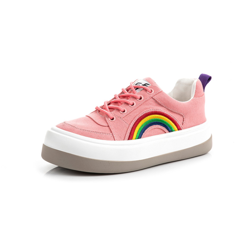 金三志lisa同款大头娃娃彩虹鞋松糕厚底圆头休闲网红板鞋面包帆布鞋女