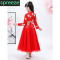 spreeze 儿童汉服女秋冬装连衣裙加绒洋气公主裙唐装女童裙子套装秋款红色