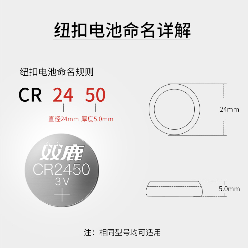 双鹿电池 CR2450纽扣电池3V锂电池宝系汽车钥匙遥控器电池通用体重秤小米卡西欧dw手表