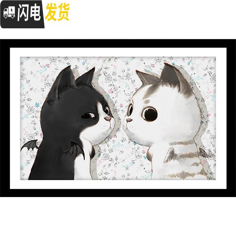 三维工匠2019年新款满钻带框十字绣可爱猫咪小件小幅图水晶5d贴砖秀钻石画 满钻全贴[黑白猫咪60*40厘米]免费补钻高清大图
