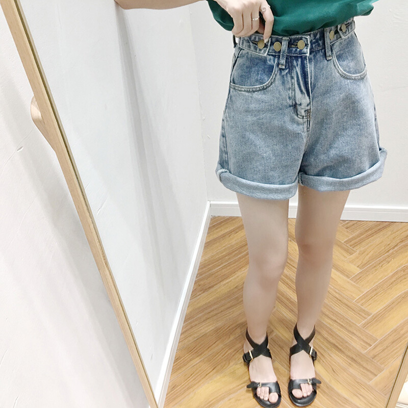 付臭美2018夏装新款韩版系带牛仔短裤女短款热裤休闲裤子下装百搭牛仔蓝