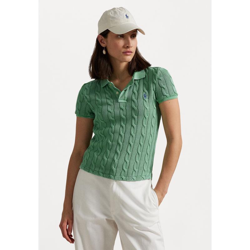 RALPH LAUREN修身短袖Polo衫女款简约针织休闲百搭基础款绿松石色