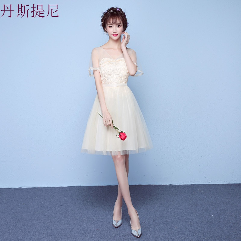春夏季小礼服伴娘服豆沙色韩版新款姐妹团显瘦礼服毕业活动聚会服