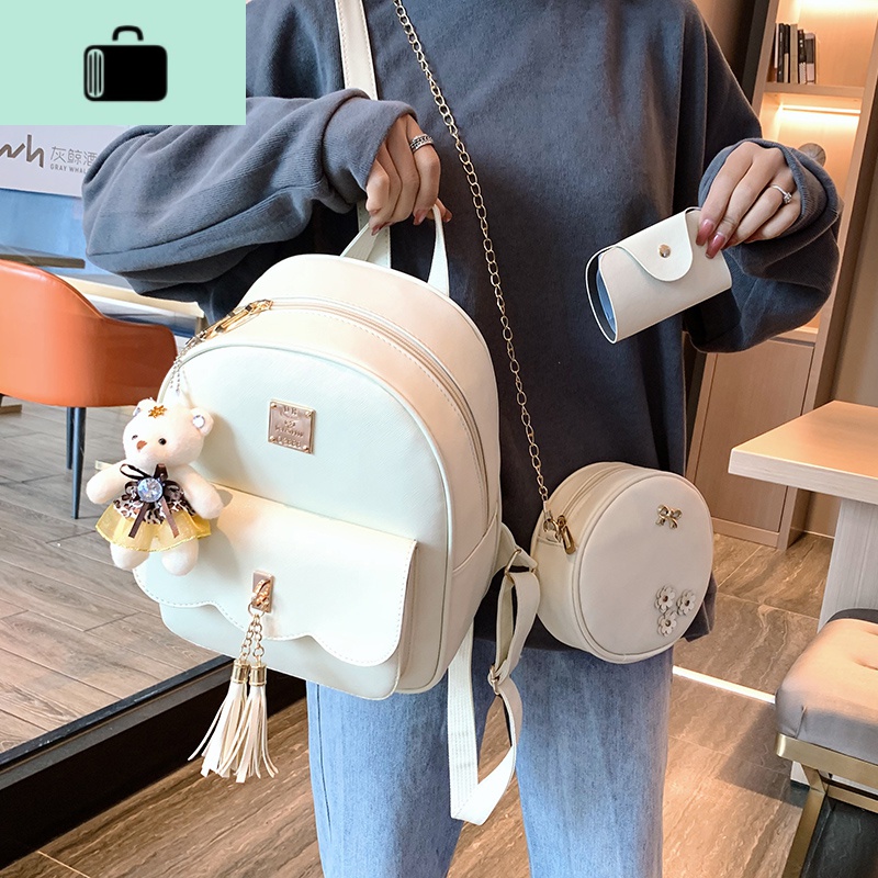 流苏双肩包女2020新款韩版少女士背包校园百搭学生书包休闲旅行包NEWLAKE高清大图