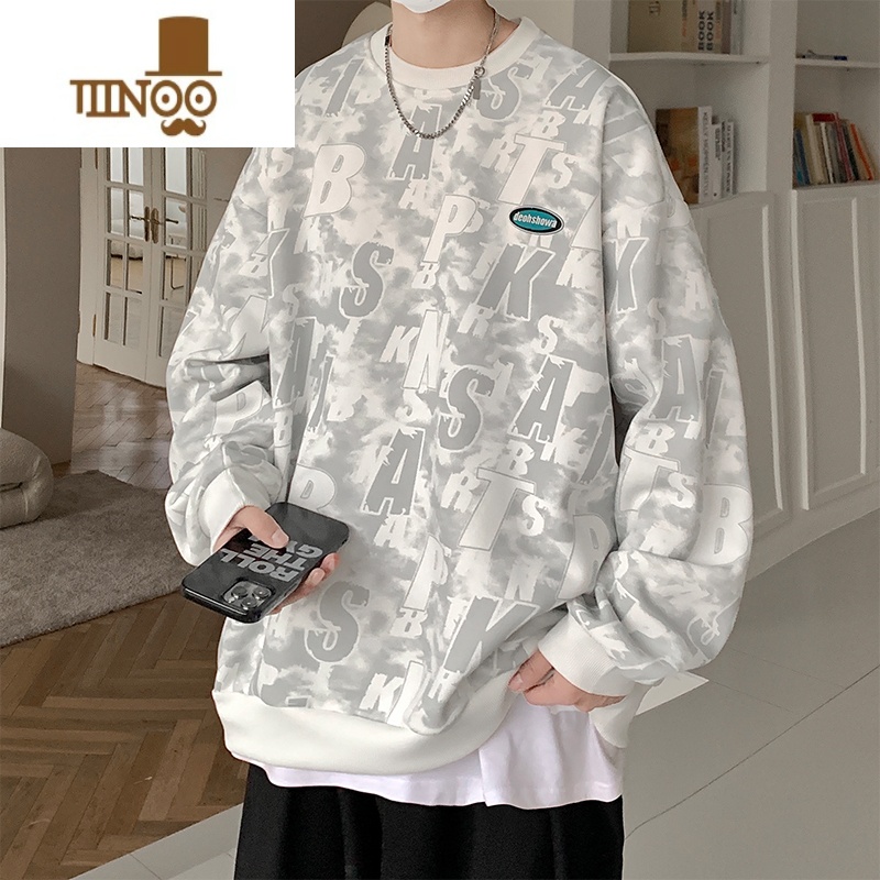 YANXU男士圆领潮牌卫衣休闲套头街头潮流长袖T恤男生新款上衣服高清大图