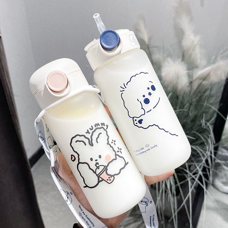 奶茶兔子350ml 单杯 水杯女带吸管玻璃杯韩版便携创意个性潮流简约可爱少女男学生杯子