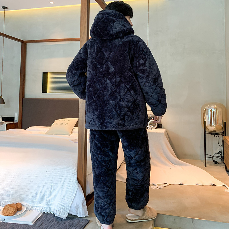 权小威 睡衣男士秋冬季三层加厚夹棉保暖特厚男款冬天家居服可外穿