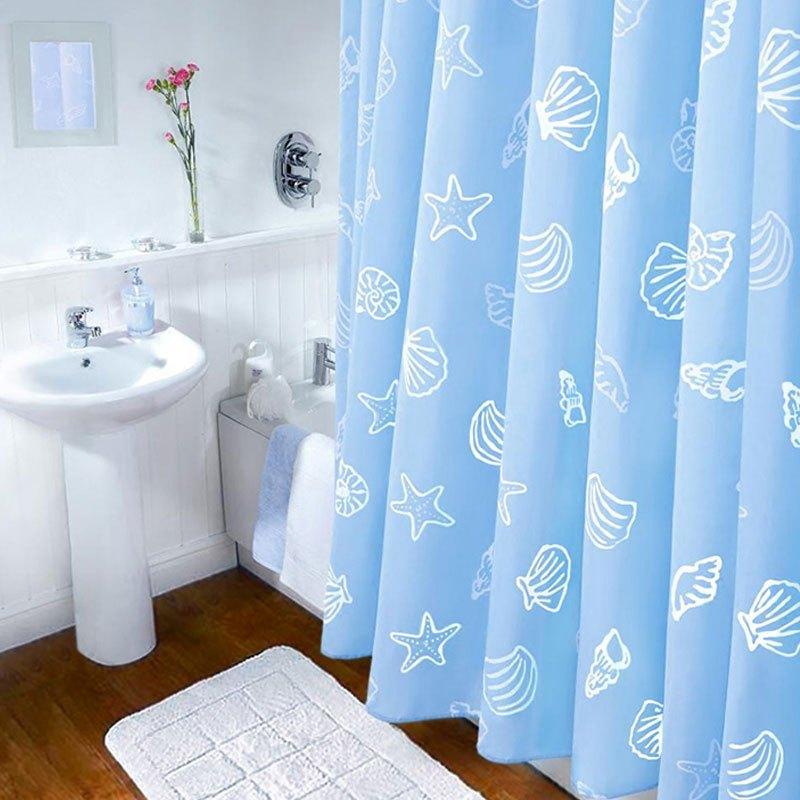 糖果色贝壳印花浴室浴帘布洗澡间卫生间沐浴隔断帘加厚防水遮光窗帘挂