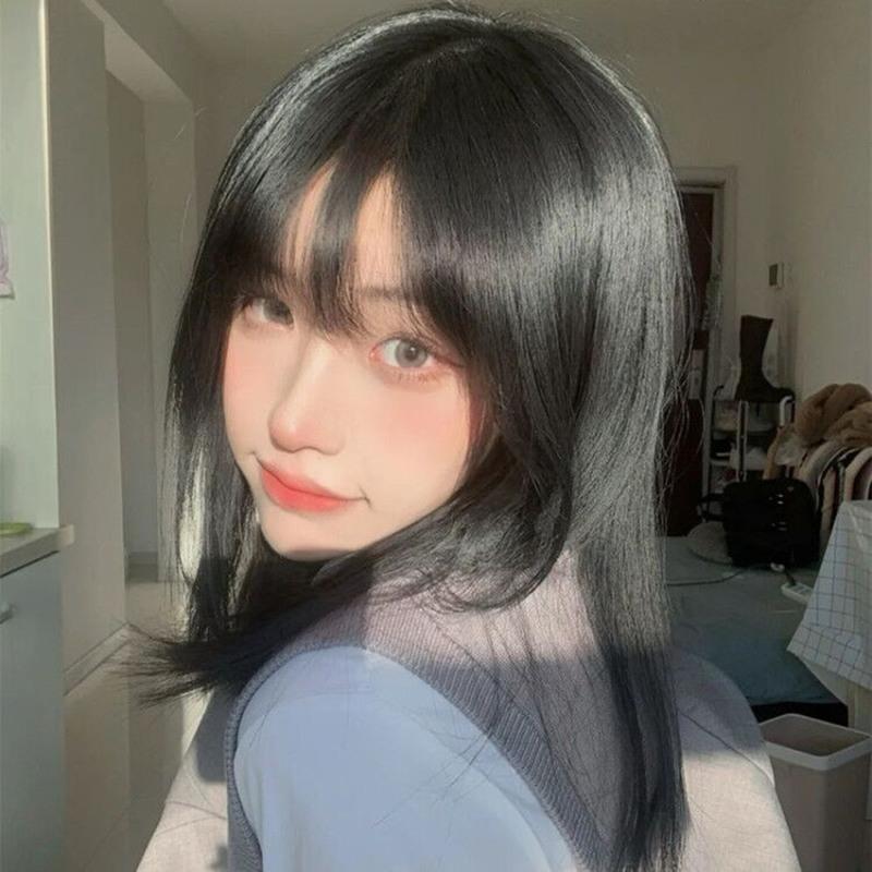 自然黑送发网 假发女中长发仿真女全头套式圆脸修脸夏锁骨发自然少女