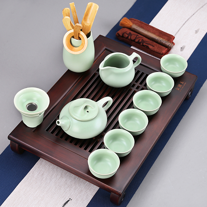 金镶玉 竹木小博古汝窑茶具 套装高清大图