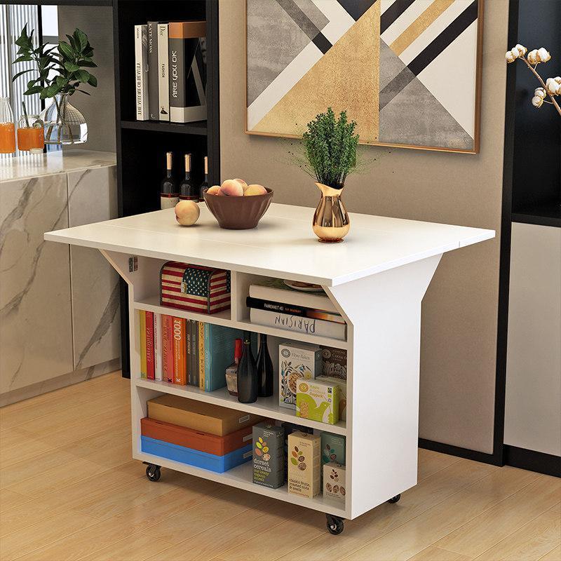 汐岩简易折叠桌子多功能家用小户型折叠餐桌可移动厨房储物柜客厅边柜 80*80白色单桌（直角）