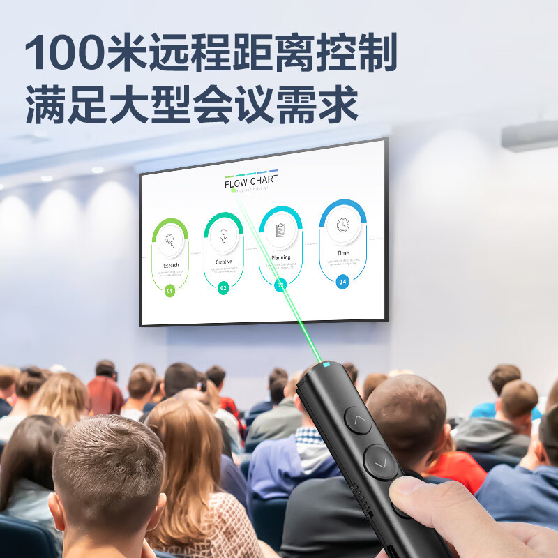 得力MA112-G翻页笔 绿光 银灰色一支装 可书写触控标注 百米远控 磁力吸附 智能充电激光翻页笔