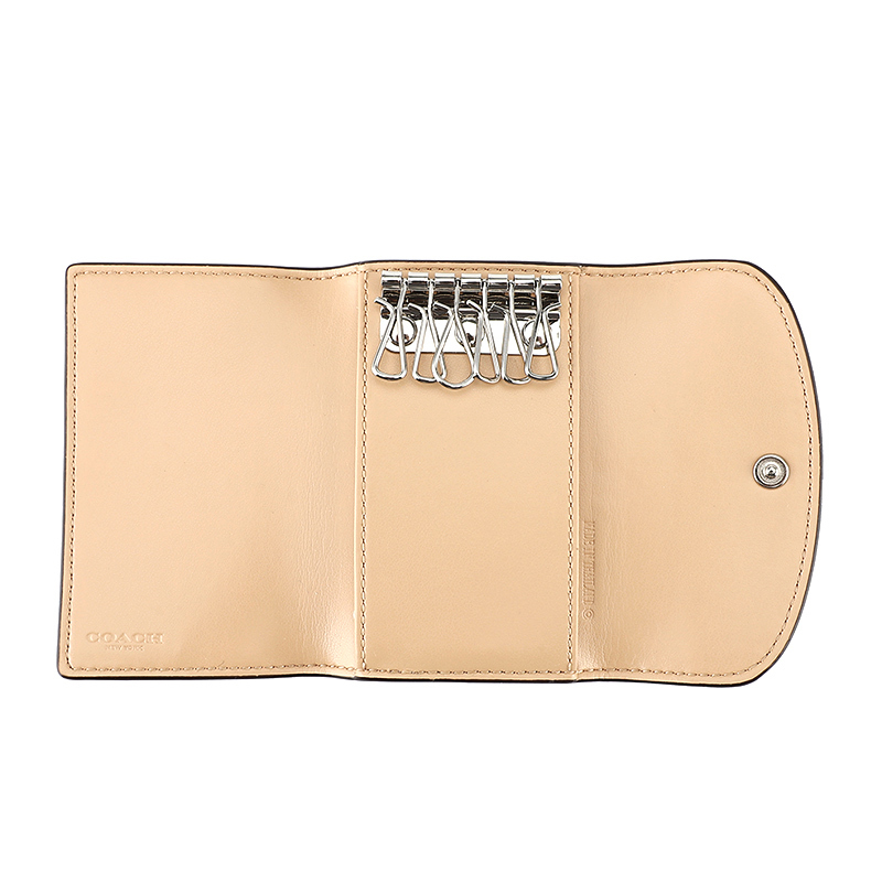 COACH 蔻驰 奢侈品 欧美时尚米白色皮革钥匙包短款女士钱包