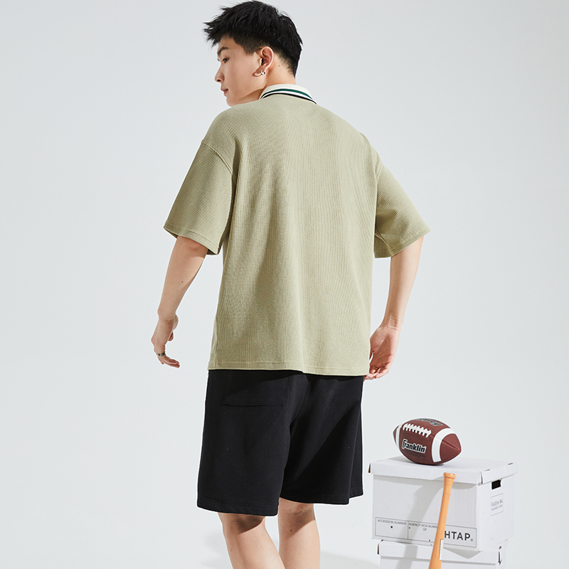 [2.5折价82元]唐狮夏季新款polo衫男士短袖撞色拼接上衣服有带翻领t恤潮牌