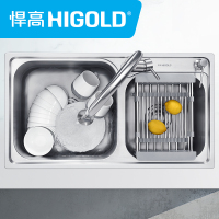 HIGOLD/悍高 304不锈钢水槽双槽套装 厨房洗菜盆 洗碗水池 厨盆加厚拉丝不锈钢水槽套餐