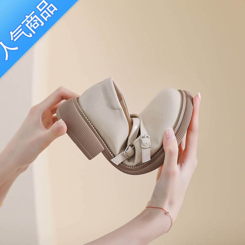 SUNTEK厚底乐福鞋女2023新款复古圆头玛丽珍鞋法式可爱学院风单鞋女软底高清大图