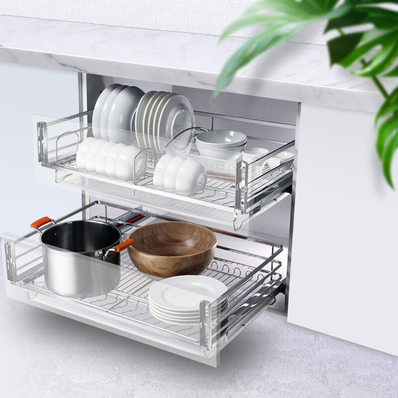 欧琳拉篮魔立方新概念S211不锈钢厨房收纳可拆卸拉篮锅碗篮双层抽屉式碗碟架平篮厨房橱柜碗架高清大图