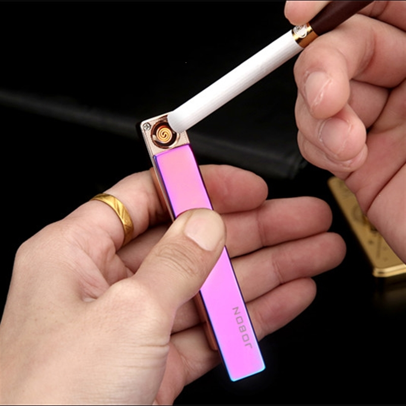 中邦(jobon)超薄个性usb充电打火机男式金属刻字创意电子点烟器 抖音