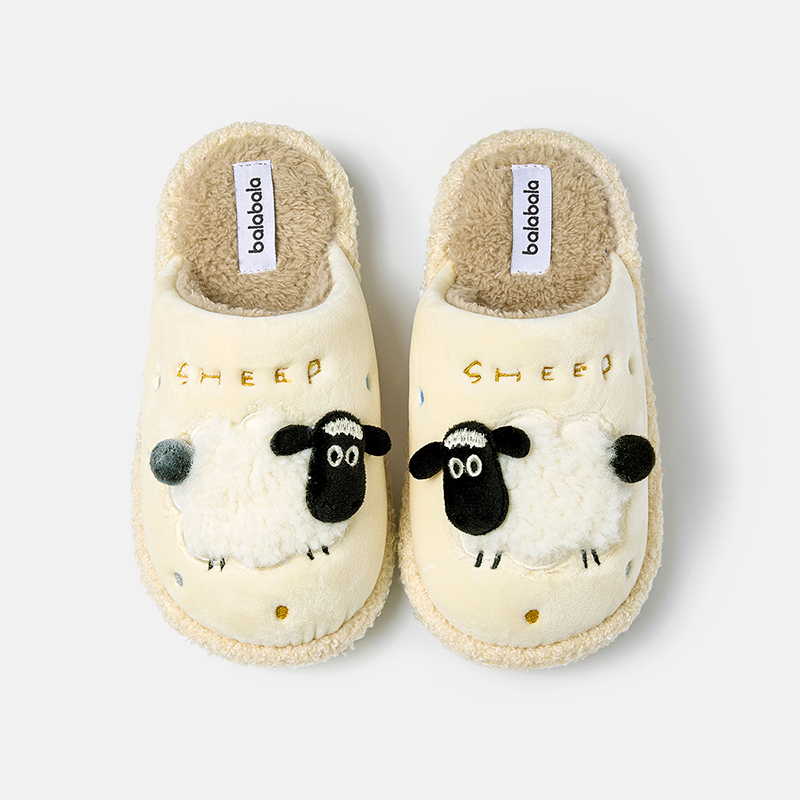 巴拉巴拉儿童亲子小绵羊棉拖鞋男童女童2025秋冬新款室内居家保暖 杏色 内长21cm适合32的脚穿