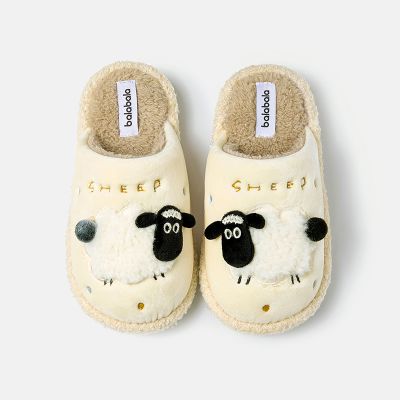 巴拉巴拉儿童亲子小绵羊棉拖鞋男童女童2025秋冬新款室内居家保暖 杏色 内长24cm适合36的脚穿