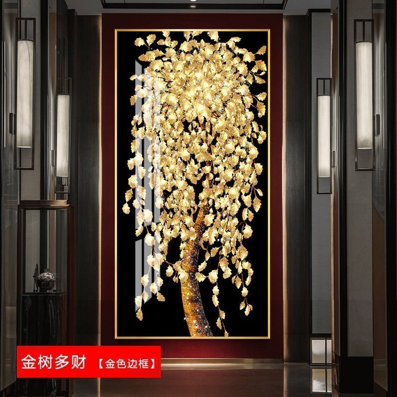 晶瓷画风水玄关走廊过道装饰画竖摇 飞舞彩带(金色边框) 60*120cm晶瓷画(晶瓷工艺+金属框)统一发金色边框(需高清大图