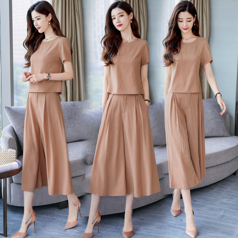 年轻风套装气质女士新品时尚网红两件套装女夏女神范高腰阔腿裤裙