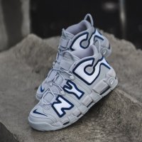 Nike Air More Uptempo '96男士中帮篮球鞋皮蓬乔治城蓝灰配色 缓震气垫实战战靴