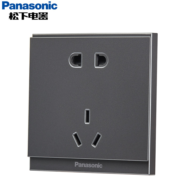 松下(Panasonic)悦皓灰色开关插座面板斜五孔USB三孔16A插座一二三开单控带led指示灯
